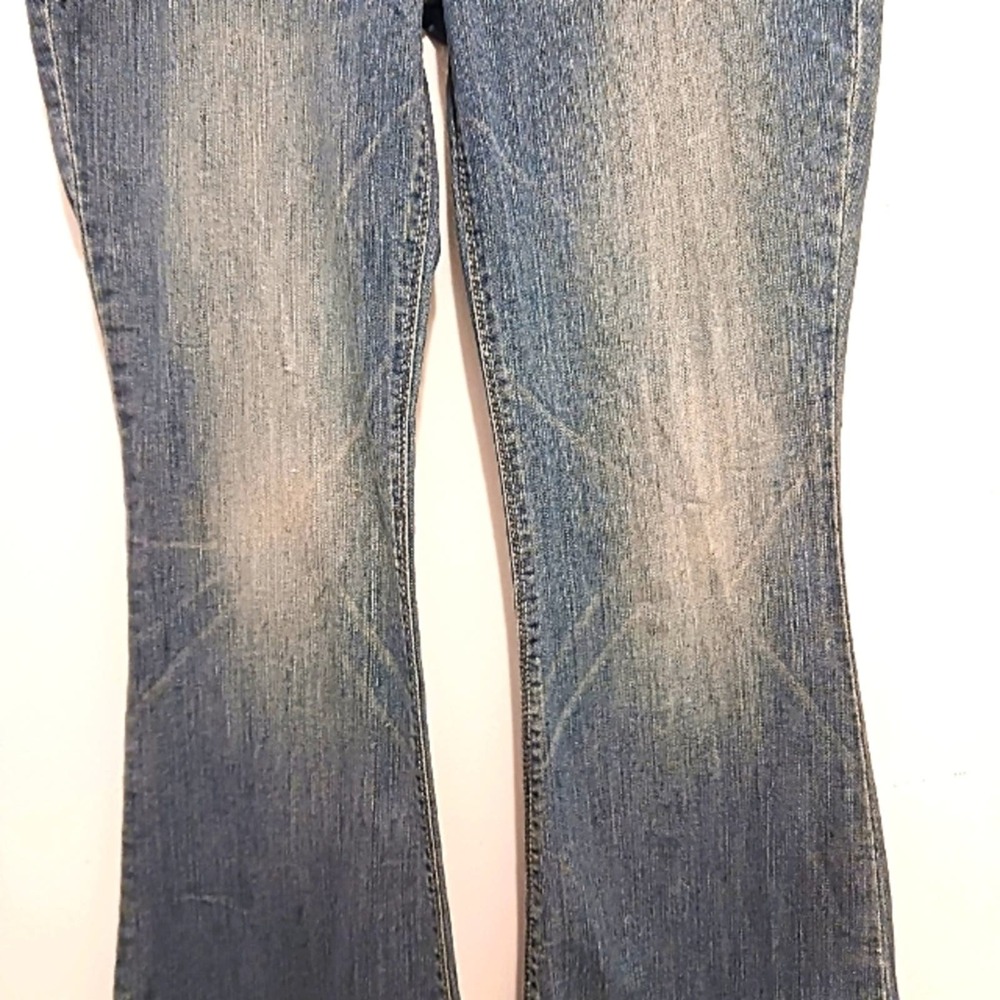 Y2K Flared Jeans Bell Flare Acid Wash Medium Blue Boho Bohemian Festival Vntg 7 - Picture 7 of 14